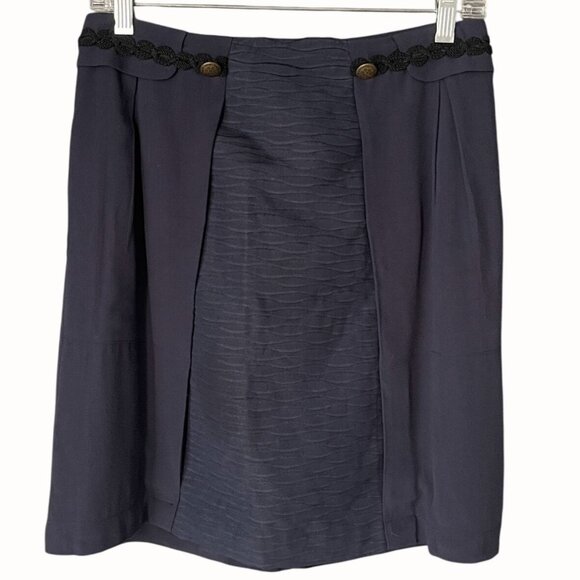 Girls From Savoy Anthropologie Navy Blue Textured Panel A-line Skirt Size 4 - Picture 1 of 5